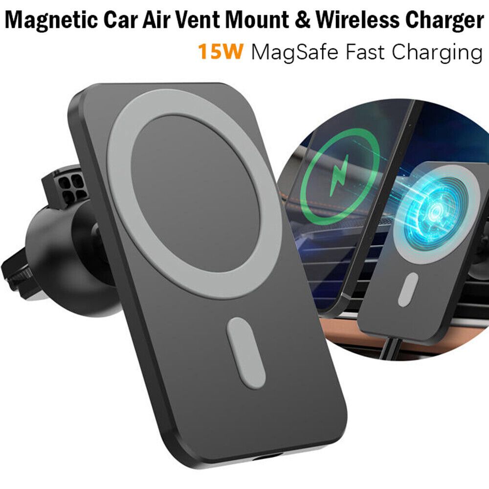 Magnetic Car Phone Mount Charger – Fast Wireless Charging (MagSafe Compatible)